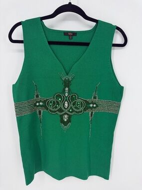 Reba Sleeveless Green Sweater With Rhinestones Size Large